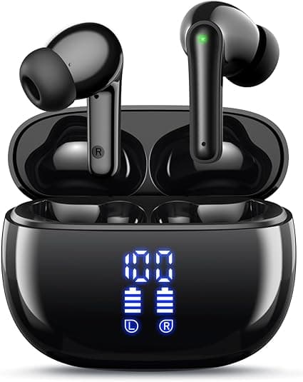 YAQ Wireless Earbuds Bluetooth Headphones, 40H Playtime Stereo IPX5 Waterproof Ear Buds, LED Power Display Cordless in-Ear Earphones with Microphone for iOS Android Cell Phone Sports